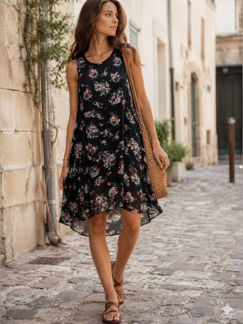 Ella Moss 100% Silk Chiffon Floral Print Sleeveless High Low Midi Dress - Size M